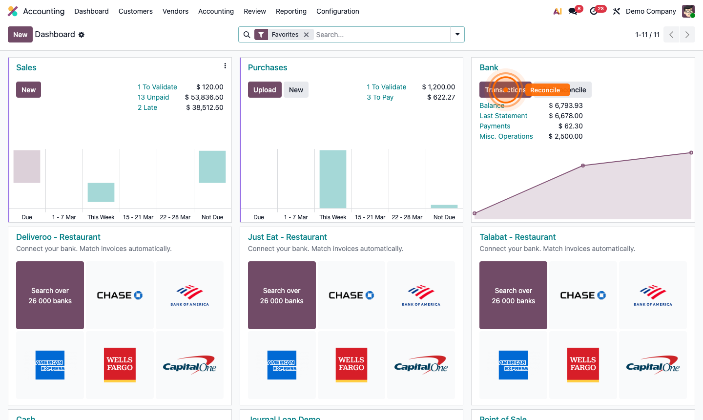 Step 7: Bank reconciliation view with transactions on the left and matched invoices on the right