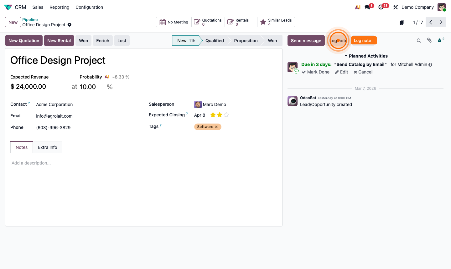 Step 4: Opportunity chatter showing activity history and communication log