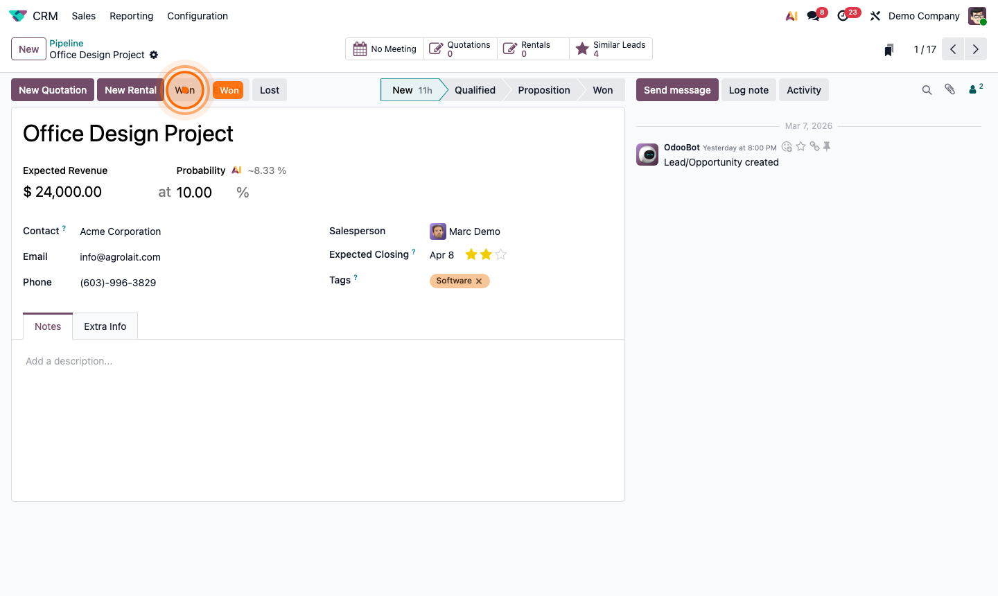 Step 7: CRM pipeline with Won column visible on the right