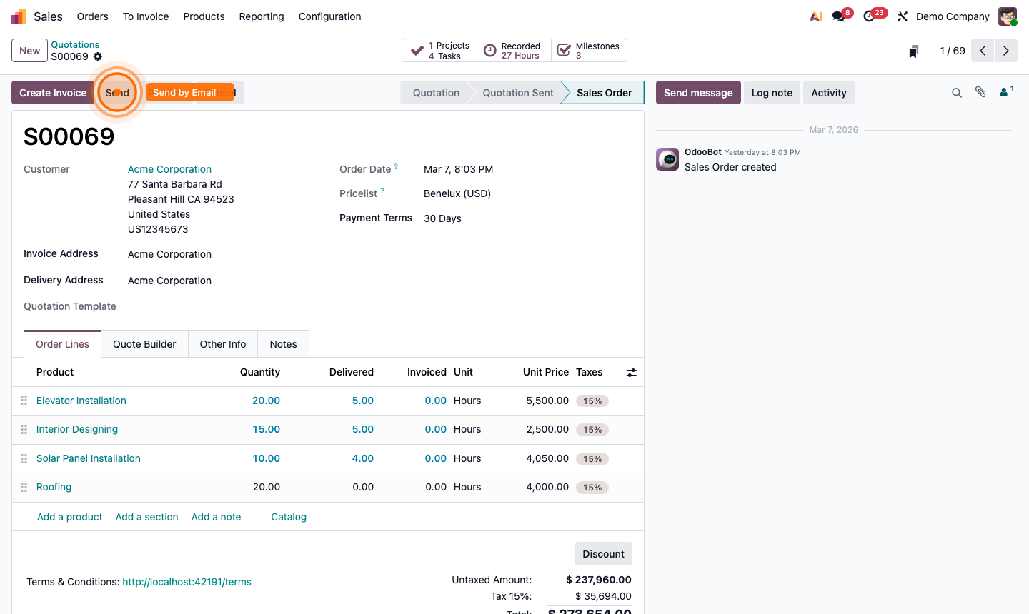 Step 4: Send quotation email dialog with PDF attachment and customer email pre-filled