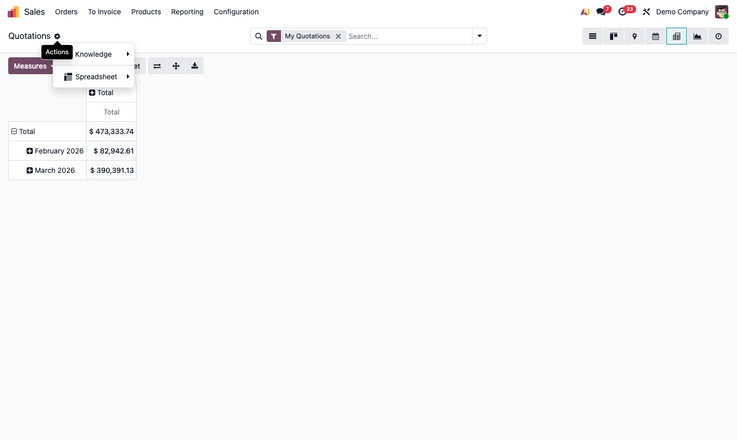 Step 6: Sales analysis export dialog and Insert in Spreadsheet option for live reporting