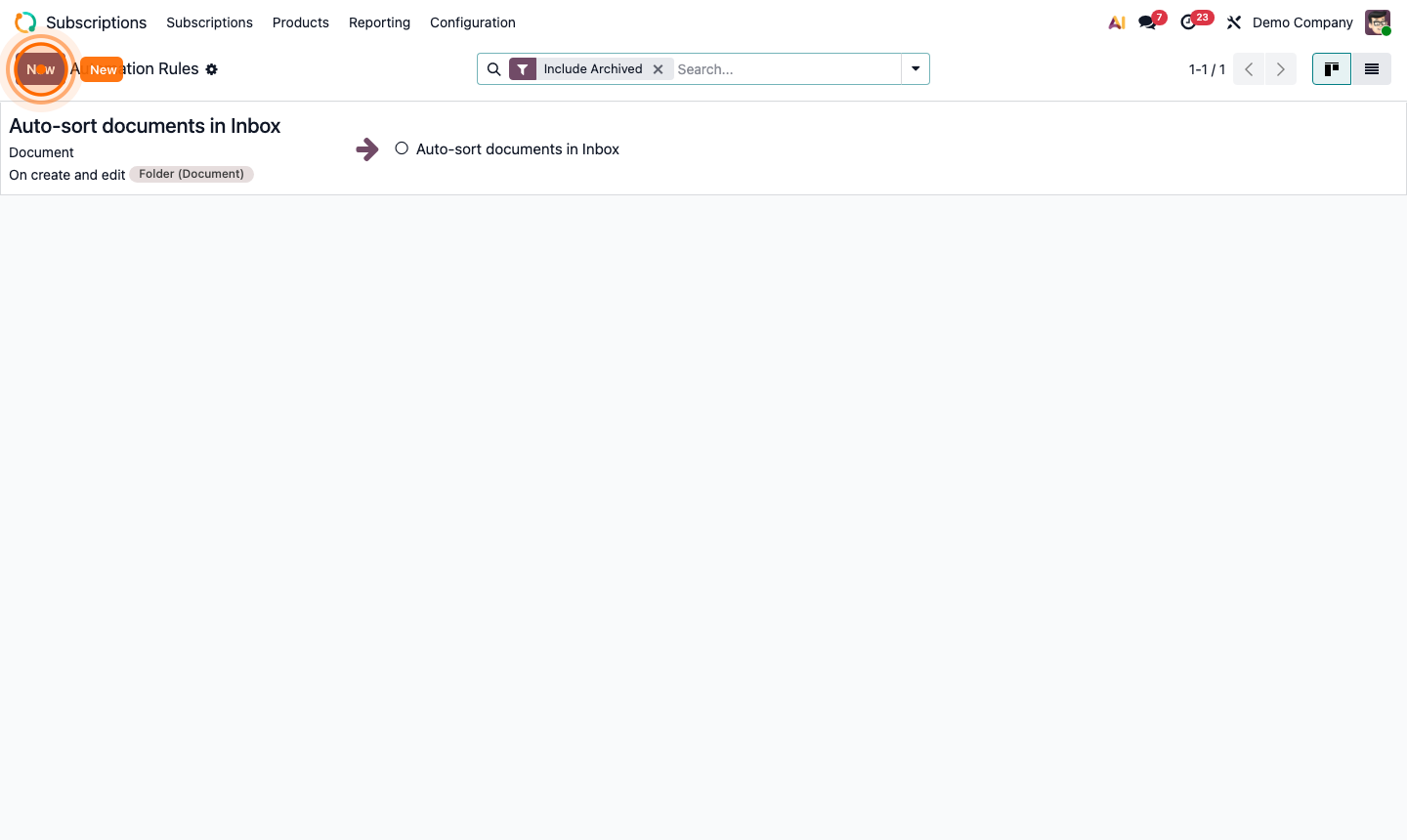 Step 6: Automated action form for subscription renewal reminder email 7 days before next invoice