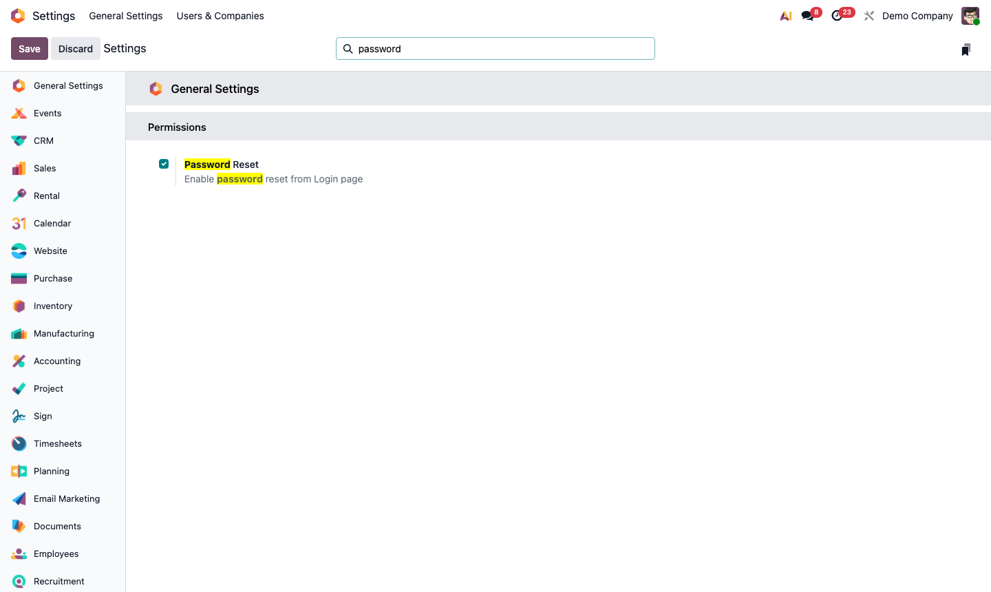 Step 1: Settings security section showing password policy, session expiry, and lock settings